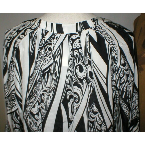 New NWT Womens 10 Italy Designer Silk Blouse Just Cavalli 46 Black White Bell - Picture 4 of 11